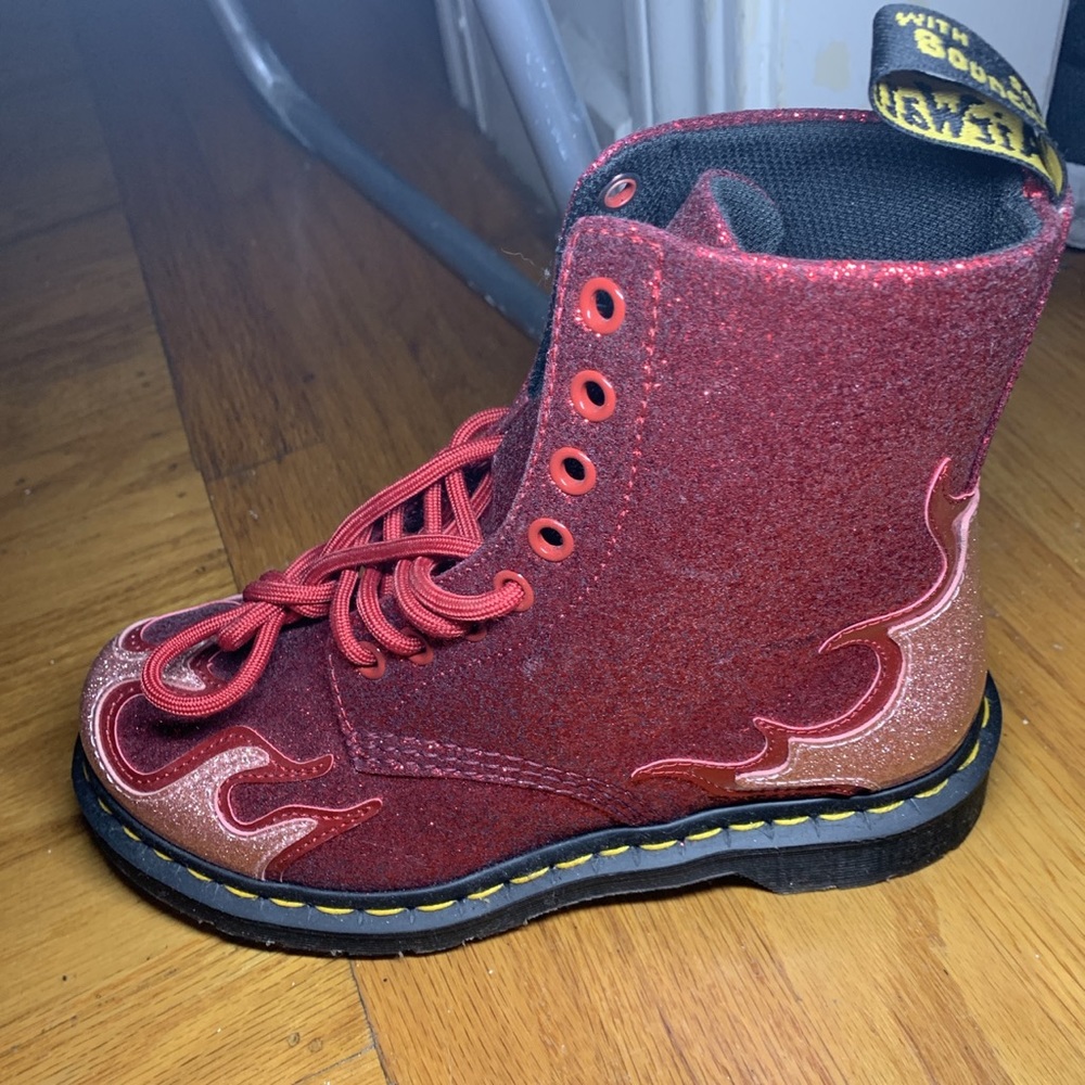 Red glittered with pink flames dc martins